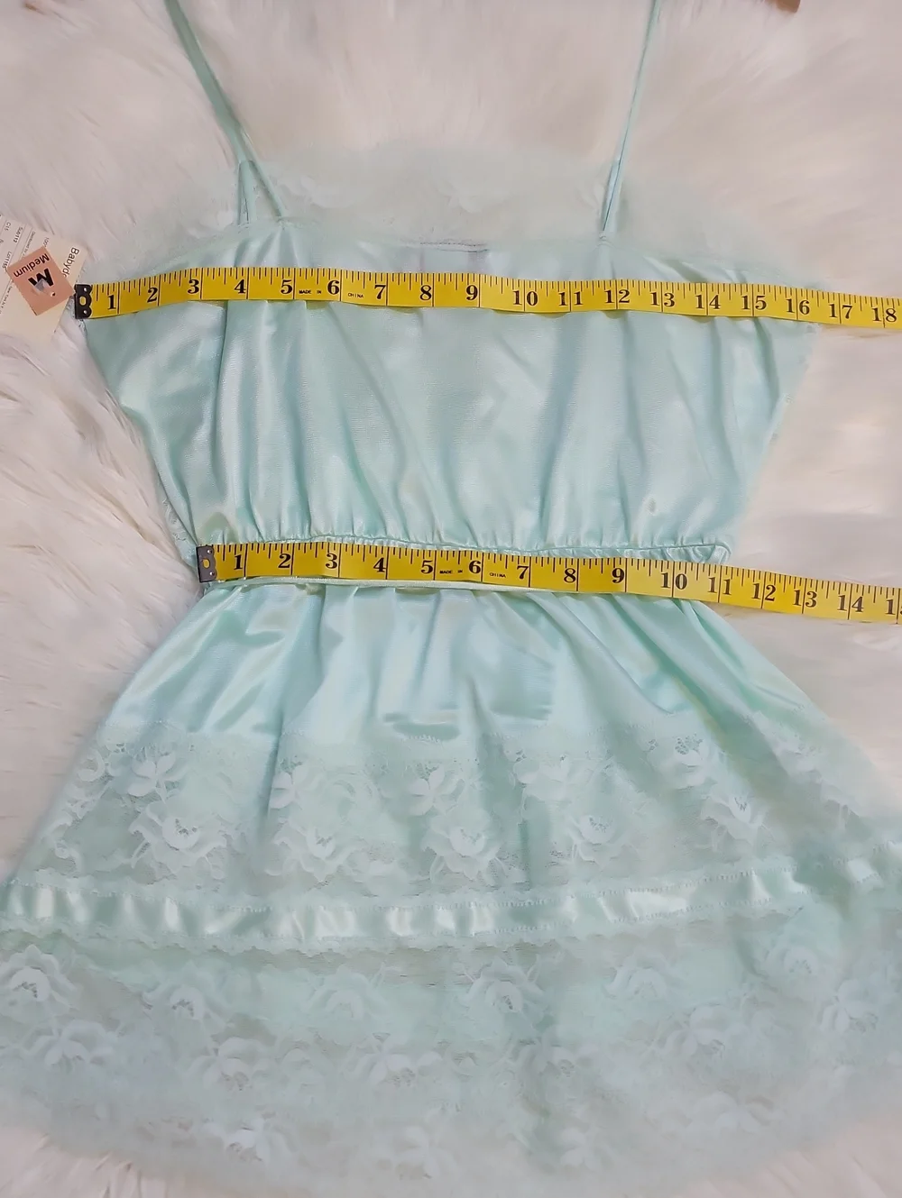 VTG |Lace-Trim Satin Chemise & Brief Set - Mint - Picture 7 of 10